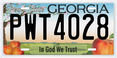 GA license plate PWT4028
