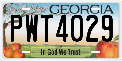 GA license plate PWT4029