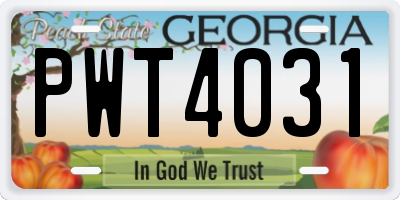 GA license plate PWT4031