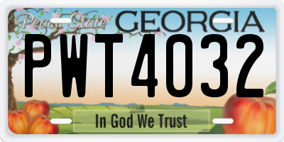 GA license plate PWT4032