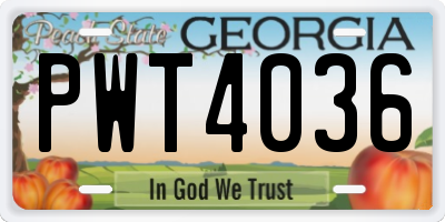 GA license plate PWT4036