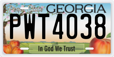 GA license plate PWT4038