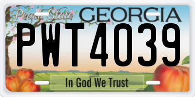 GA license plate PWT4039