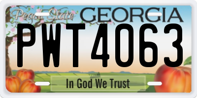 GA license plate PWT4063