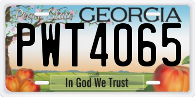 GA license plate PWT4065