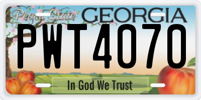 GA license plate PWT4070