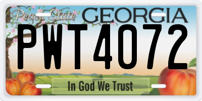 GA license plate PWT4072