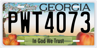 GA license plate PWT4073