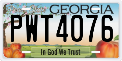 GA license plate PWT4076