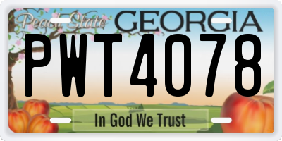 GA license plate PWT4078