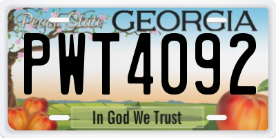 GA license plate PWT4092