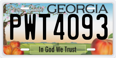 GA license plate PWT4093