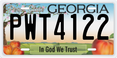 GA license plate PWT4122