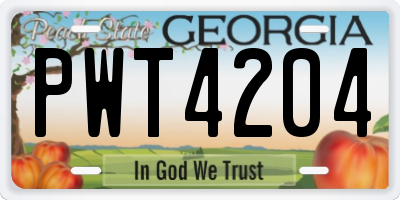 GA license plate PWT4204
