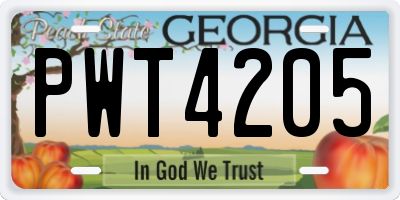 GA license plate PWT4205