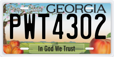 GA license plate PWT4302
