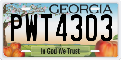 GA license plate PWT4303