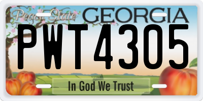 GA license plate PWT4305