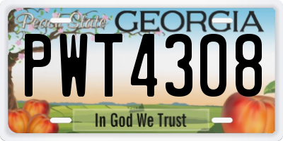 GA license plate PWT4308