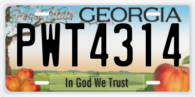 GA license plate PWT4314