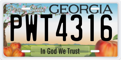 GA license plate PWT4316