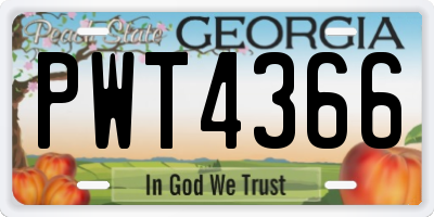 GA license plate PWT4366