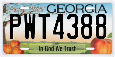 GA license plate PWT4388