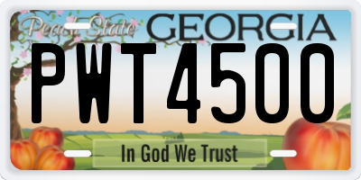 GA license plate PWT4500