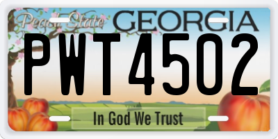 GA license plate PWT4502