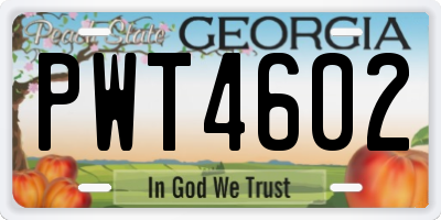 GA license plate PWT4602