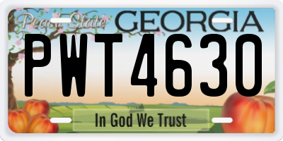 GA license plate PWT4630