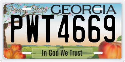 GA license plate PWT4669