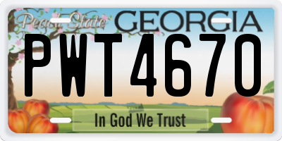 GA license plate PWT4670