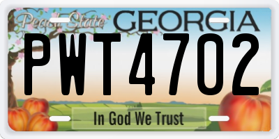 GA license plate PWT4702