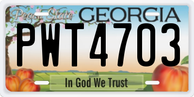 GA license plate PWT4703