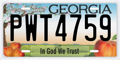 GA license plate PWT4759