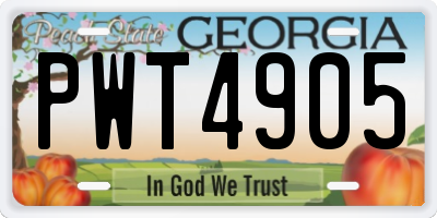 GA license plate PWT4905