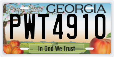 GA license plate PWT4910