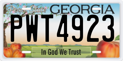 GA license plate PWT4923