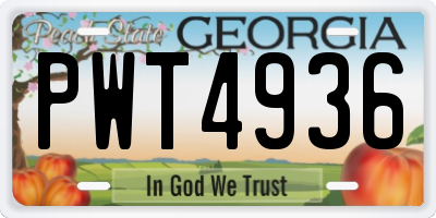 GA license plate PWT4936