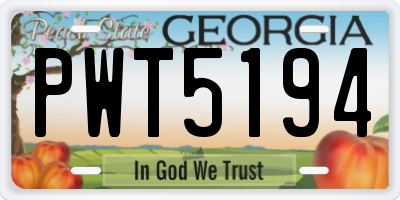 GA license plate PWT5194