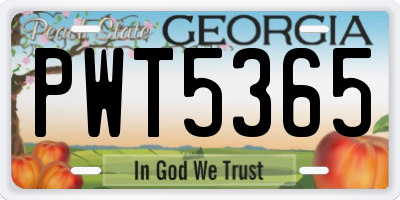 GA license plate PWT5365