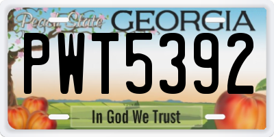 GA license plate PWT5392