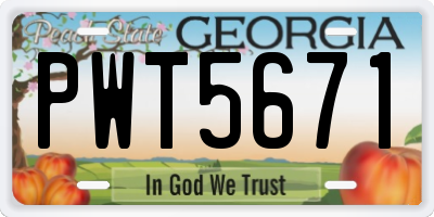 GA license plate PWT5671