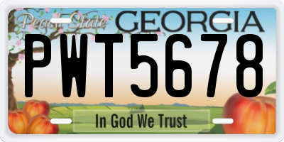 GA license plate PWT5678