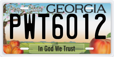 GA license plate PWT6012