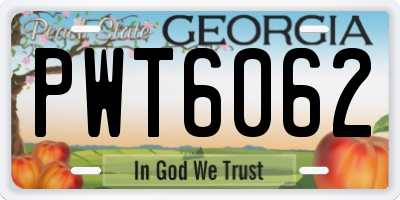GA license plate PWT6062