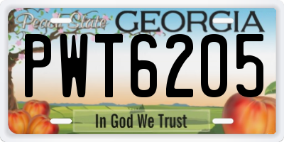 GA license plate PWT6205