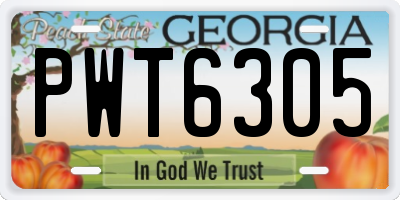 GA license plate PWT6305