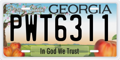 GA license plate PWT6311
